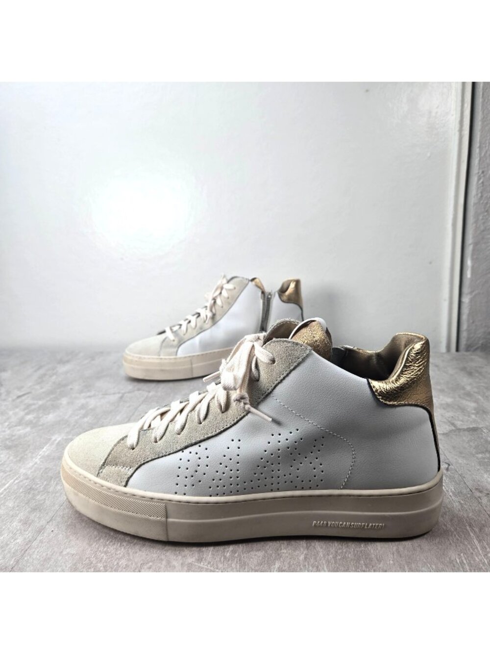 P448 Sporty Lace Up Sneaker White Leather Athletic Streetwear Zip Skater Shoes